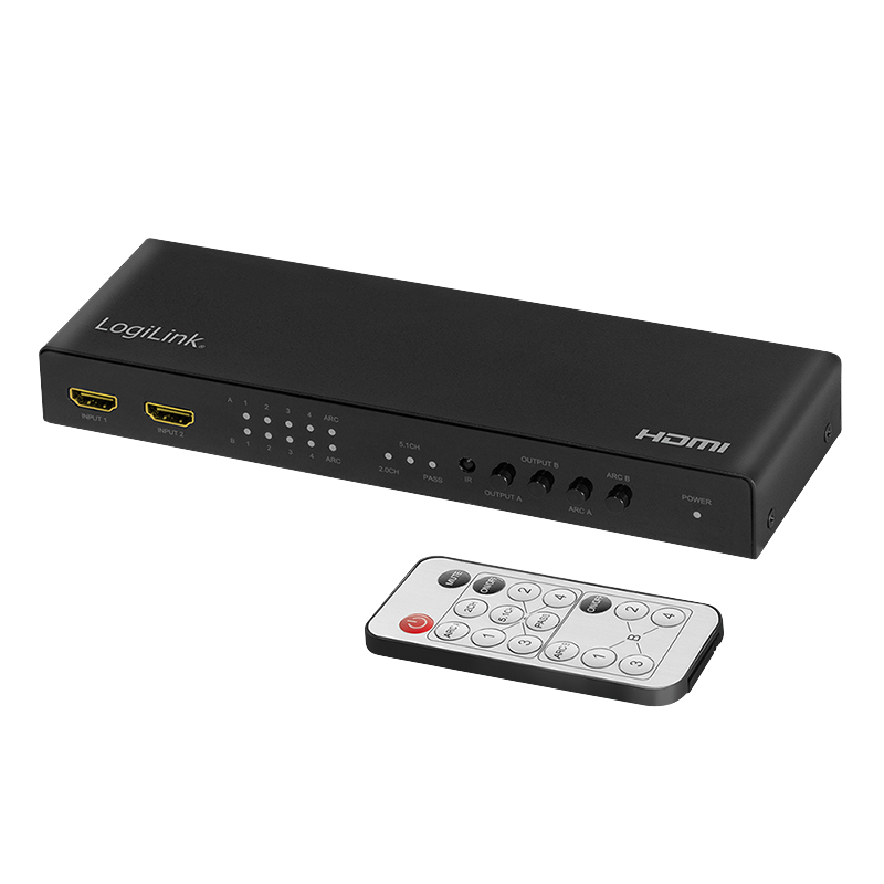 HDMI switch, 4x2-Port, matrix, 4K/60 Hz, HDR, ARC, extract, scaler, RC