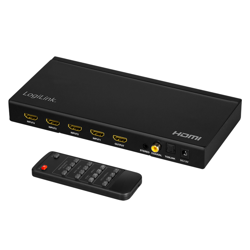 HDMI switch, 4x1-Port, multiviewer, 1080p/60 Hz, scaler, seamless, RC