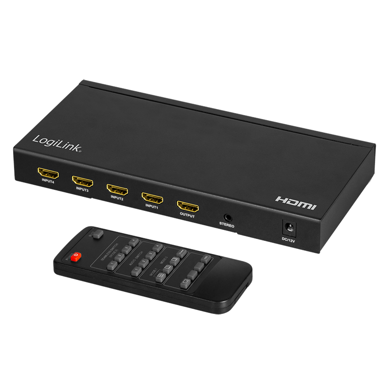 HDMI switch, 4x1-Port, multiviewer, 4K/30 Hz, scaler, seamless, RC