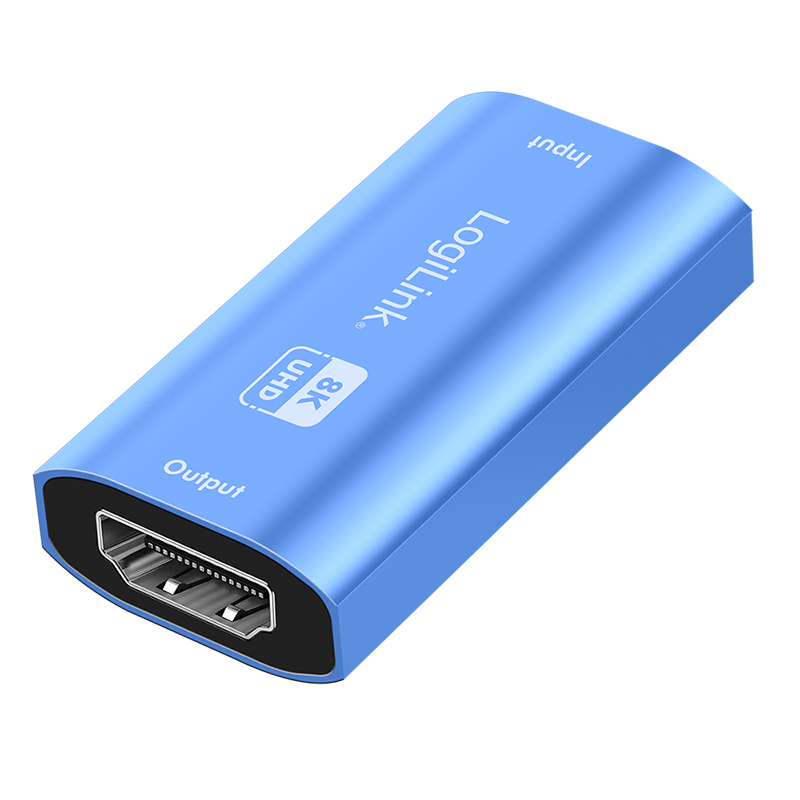 HDMI repeater, 20m, 8K/60Hz, HDCP 2.3, Alu, blue