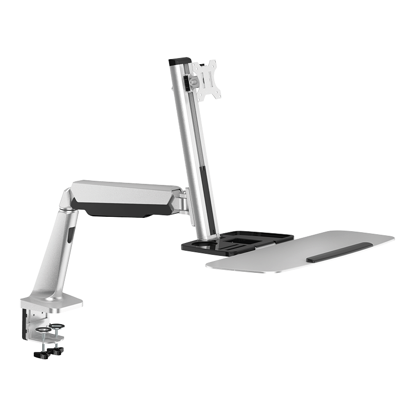 Sit-stand monitor desk mount with keyboard tray, 13–32"