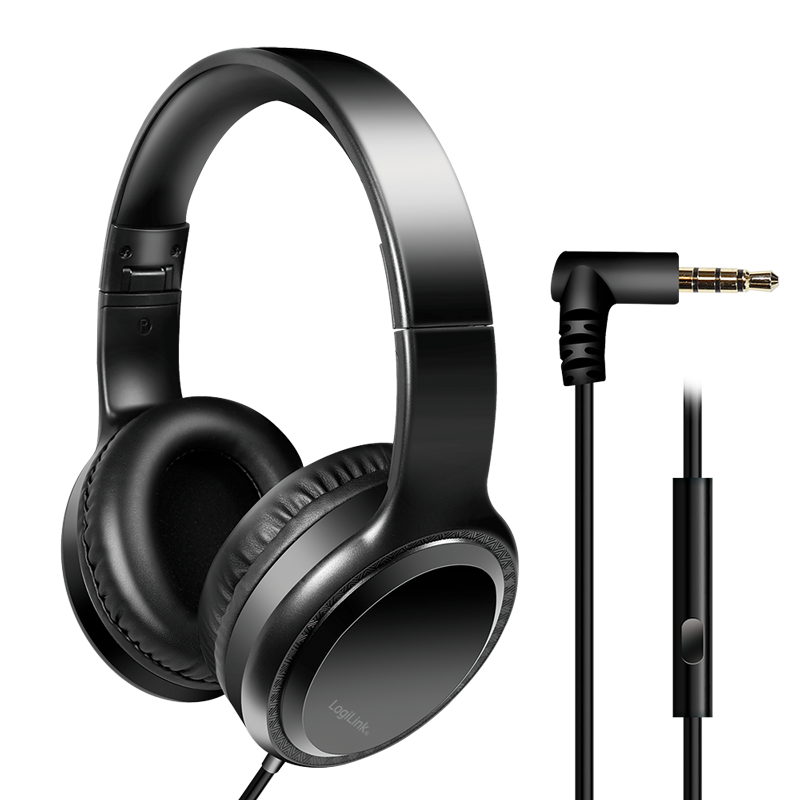 Stereo headset with microphone, 3.5 mm headphone jack, black