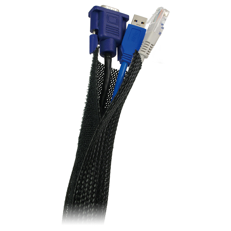 Cable sleeve (Hook and Loop), PET, OD: 32 mm, black, 1.8 m — 1