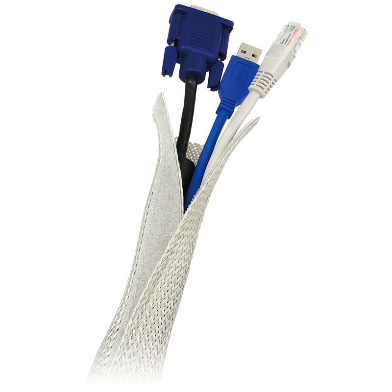Cable sleeve (Hook and Loop), PET, OD: 32 mm, grey, 1.8 m — 1
