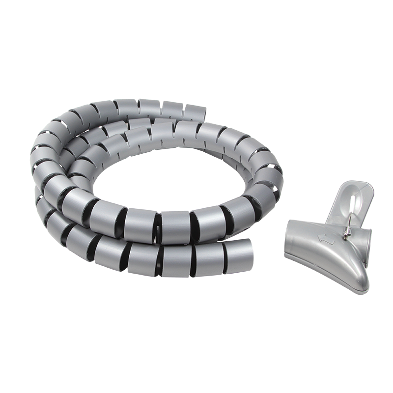 Spiralna osłona kablowa z narzędziem, średnica zewnętrzna 28 mm, szara, 1.5 m