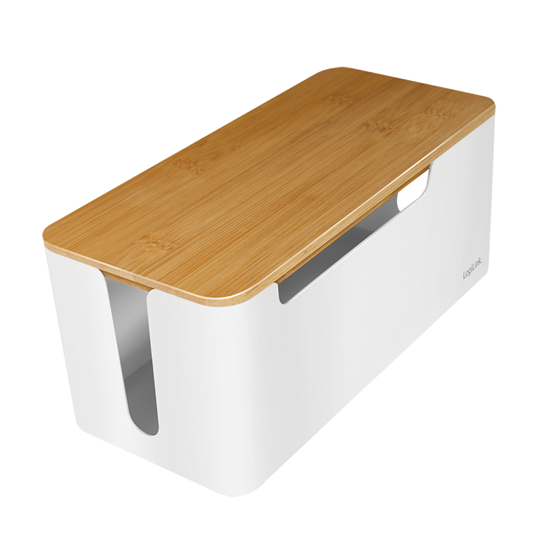 Cable box, 320x140x130 mm, white with bamboo lid