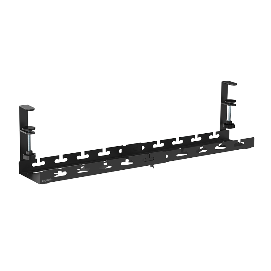 Cable tray organizer, Under-Desk mounting, clamp-on, extendable, metal, black
