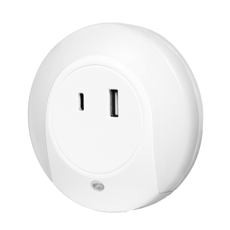 LED Night Light with Twilight Sensor, USB-C, USB-A