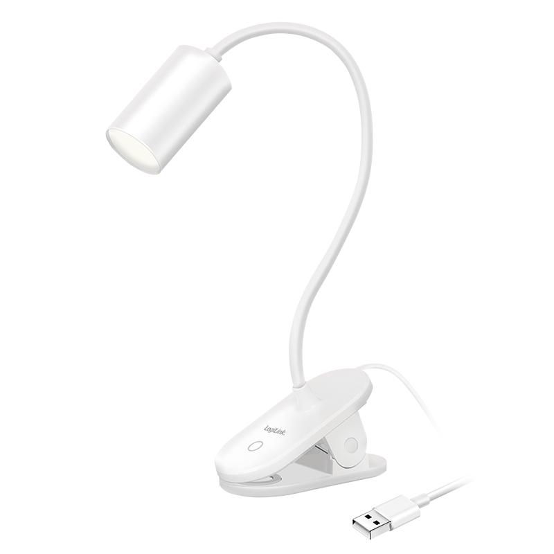 LED clip-on light, 4000 K, 200 lm, 360° flexible neck, 3-level brightness, touch operation, white