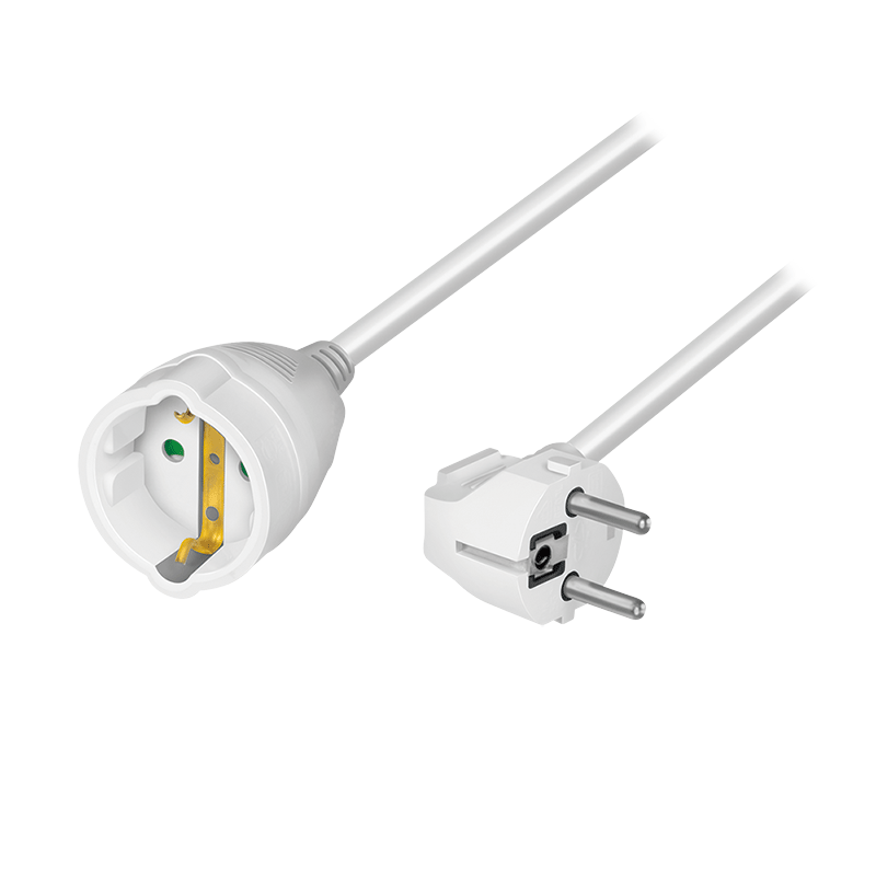 Power cable extension, CEE7/7 (90°) to CEE 7/3, white, 5 m