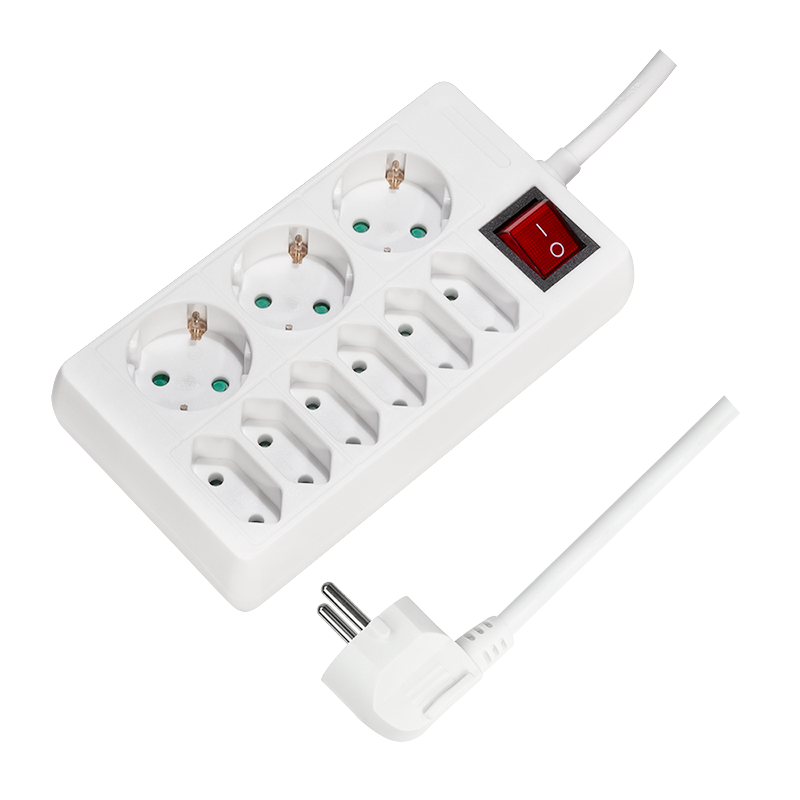 Socket outlet 9-way + switch, 6x CEE 7/3 + 3x CEE 7/16, 1.5 m, black — 1