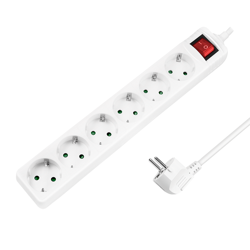 Socket outlet 6-way + switch, 6x CEE 7/3, 1.5 m, white — 1