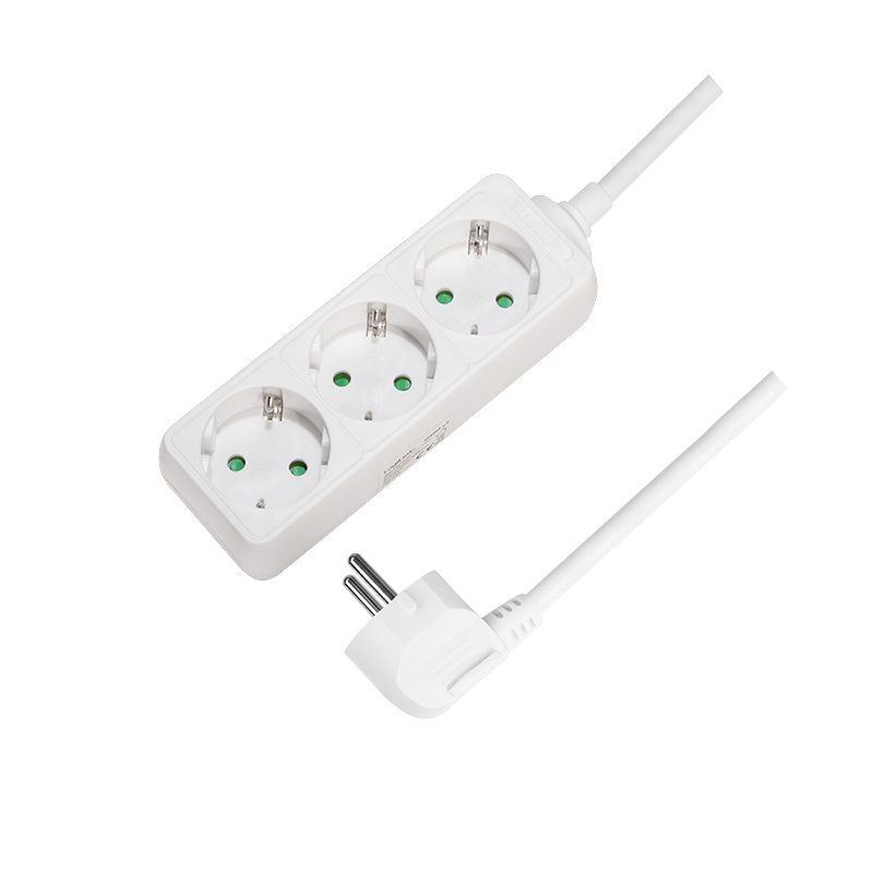 Socket outlet 3-way, 3x CEE 7/3, 1.4 m, white — 1