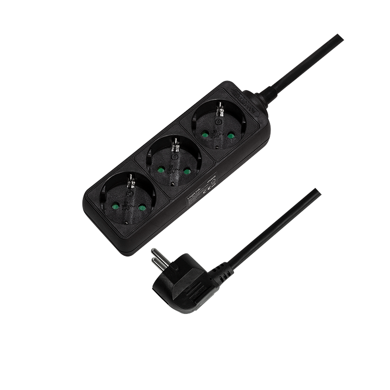 Socket outlet 3-way, 3x CEE 7/3, 1.5 m, black