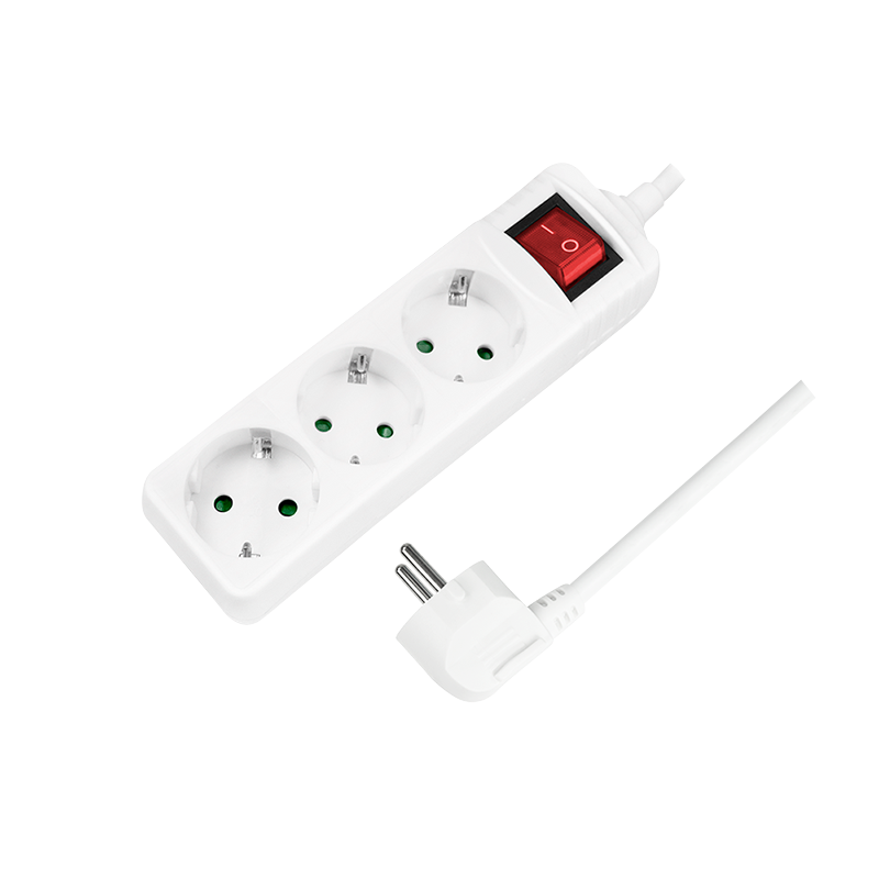 Socket outlet 3-way + switch, 3x CEE 7/3, 1.4 m, white — 1