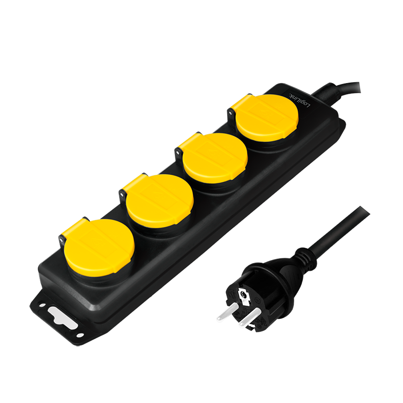 Socket outlet 4-way, 4x CEE 7/3, outdoor, 1.4 m, black/yellow — 1
