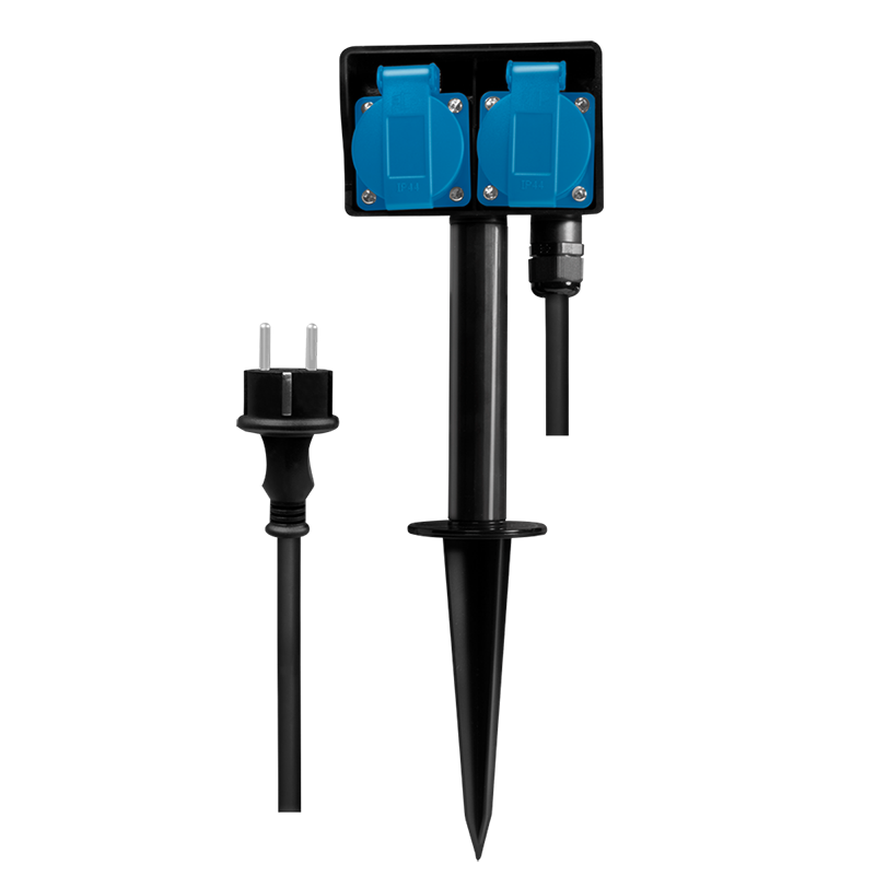 Socket 2-way, 2x CEE 7/3, outdoor, 2 m, black/yellow