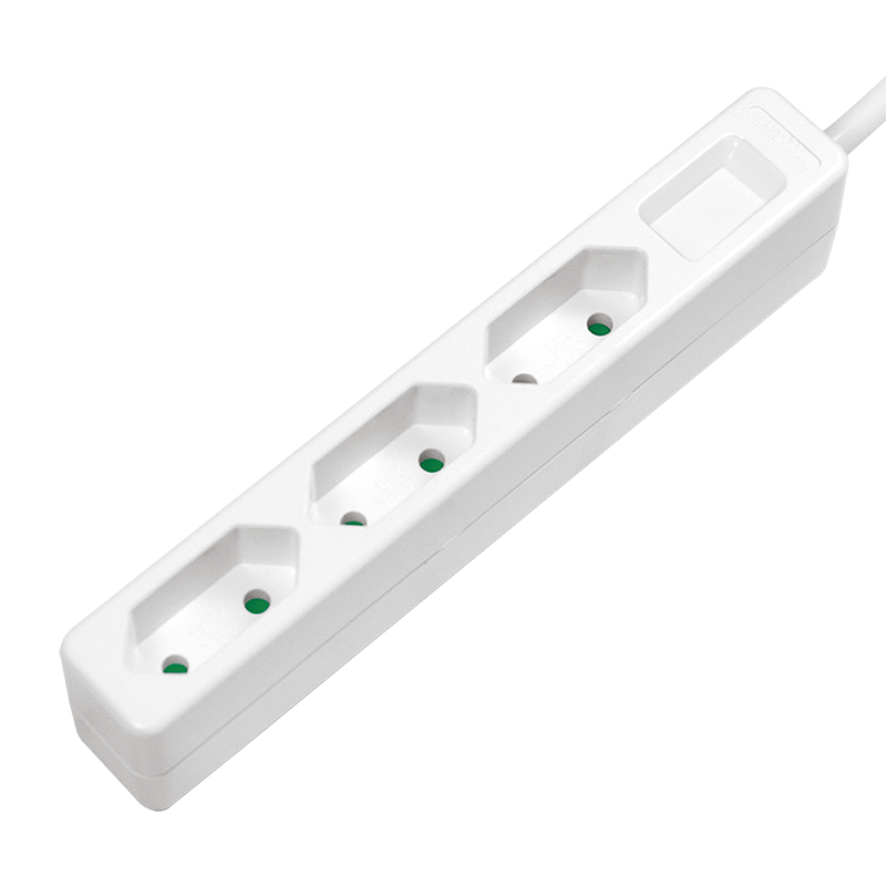 Socket outlet 3-way, 3x CEE 7/16, slim, 1.5 m, white