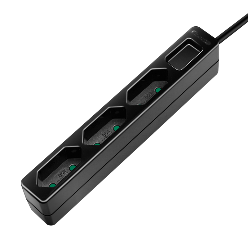 Socket outlet 3-way, 3x CEE 7/16, slim, 1.5 m, black