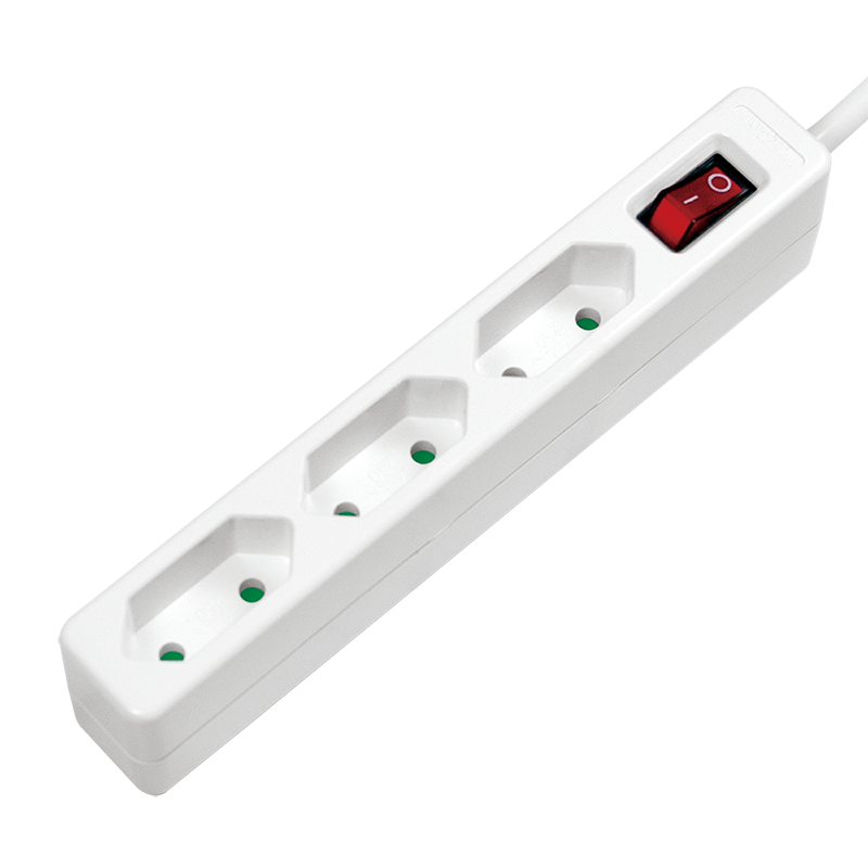 Socket outlet 3-way + switch, 3x CEE 7/16, 1.5 m, white — 1