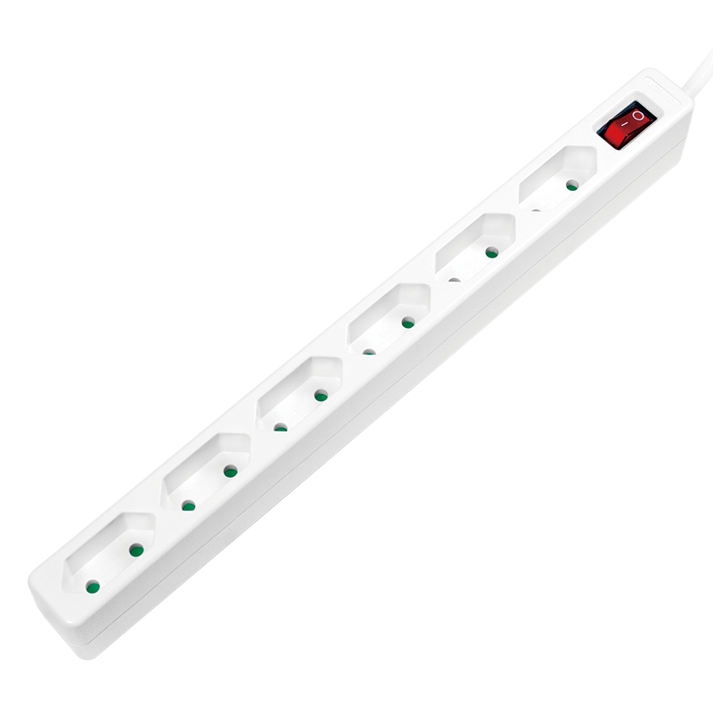 Socket outlet 6-way + switch, 6x CEE 7/16, slim, 1.5 m, white