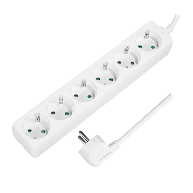 Socket outlet 6-way, 6x CEE 7/3, 1.5 m, white
