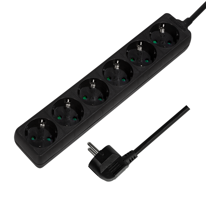 Socket outlet 6-way, 6x CEE 7/3, 1.5 m, black