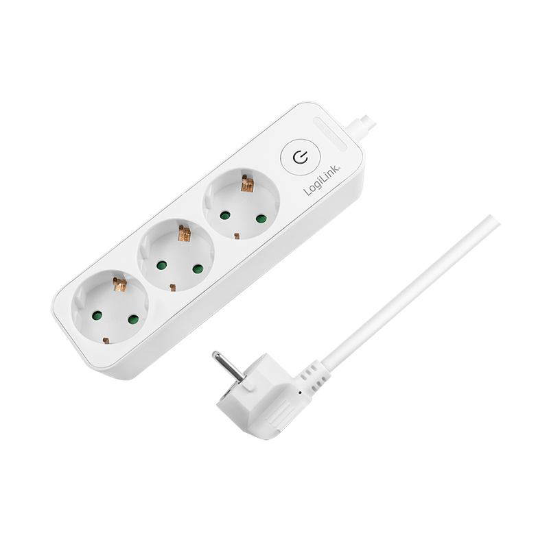 Socket outlet 3-way + switch, 3x CEE 7/3, 1.5 m, white