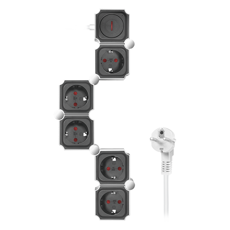 Socket outlet 5-way, 5x CEE 7/3, flexible, 1.5 m