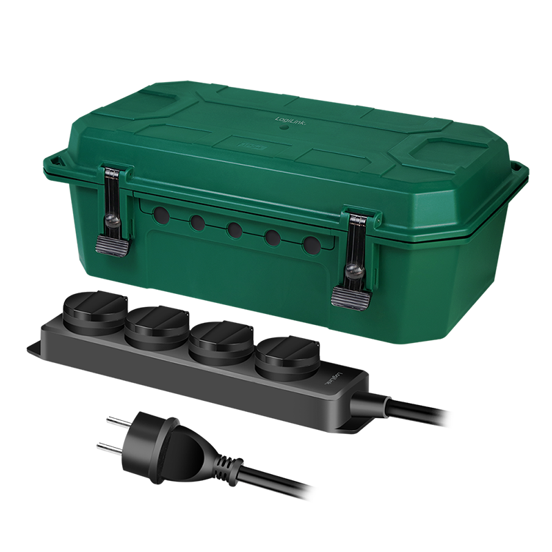 Cable protection box with 4-way power strip, outdoor, IP54, green