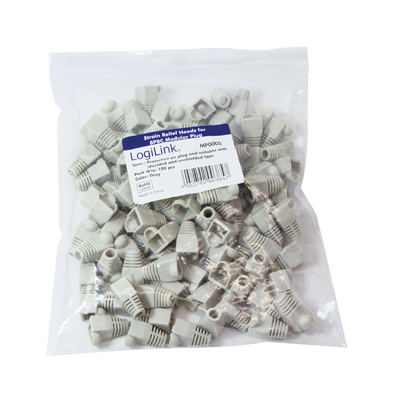 Osłony odciążające wtyków RJ45, 5.8 mm, szare, 100 szt.