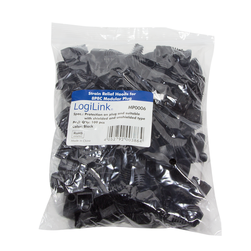 Osłony odciążające wtyków RJ45, 5.8 mm, czarne, 100 szt.