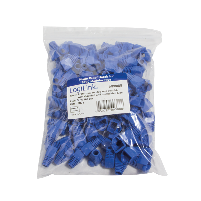 Osłony odciążające wtyków RJ45, 5.8 mm, niebieskie, 100 szt.