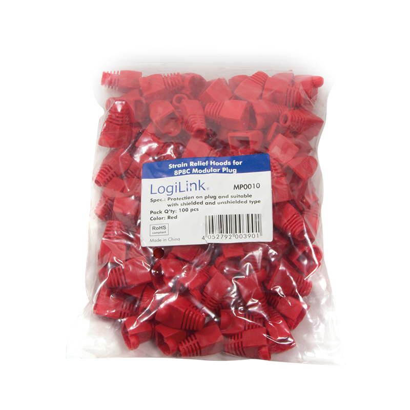 Osłony odciążające wtyków RJ45, 5.8 mm, czerwone, 100 szt.