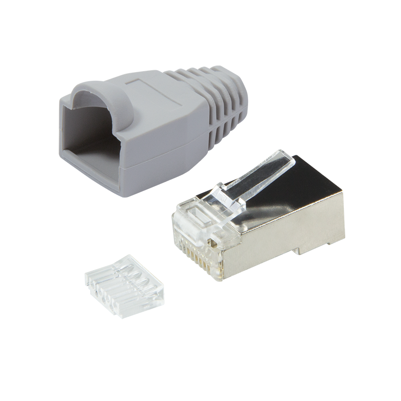 RJ45 modular plug, Cat.6, shielded, grey boot, set of 100 pcs.