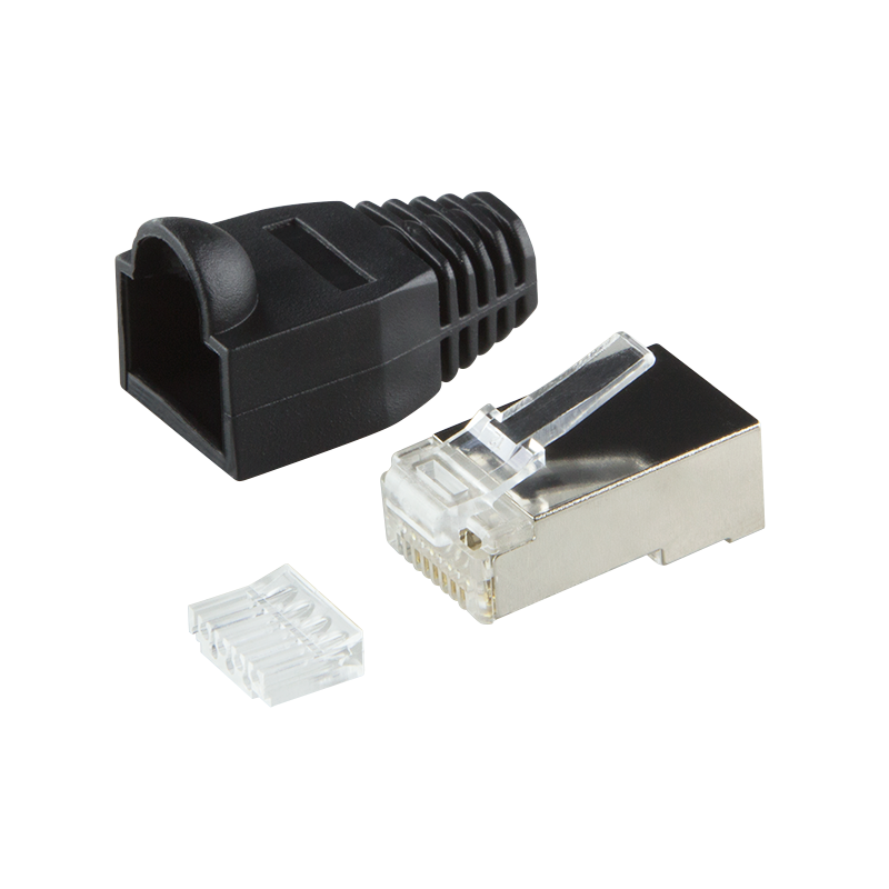 RJ45 modular plug, Cat.6, shielded, black boot, set of 100 pcs.