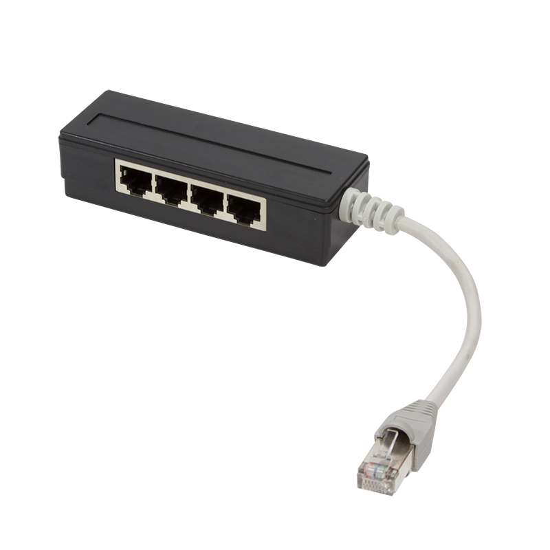 Passive RJ45 splitter, 4-port, shielded, with 15 cm cable, black
