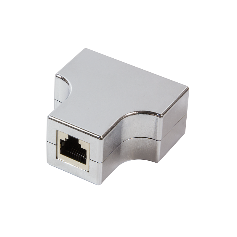 Modularny adapter T, 1 x gniazdo RJ45 – 2 x gniazdo RJ45, metalizowany