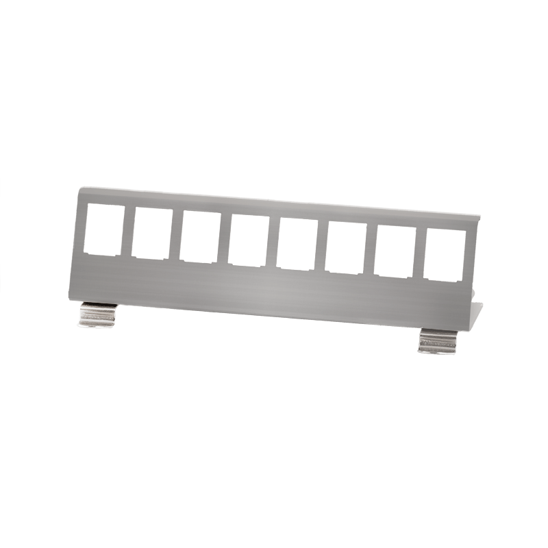 DIN rail holder for 8 keystone modules, stainless steel