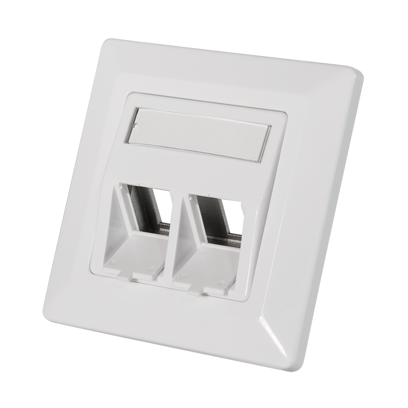 Faceplate for 2 keystone jacks, 45° angled outlet, signal white