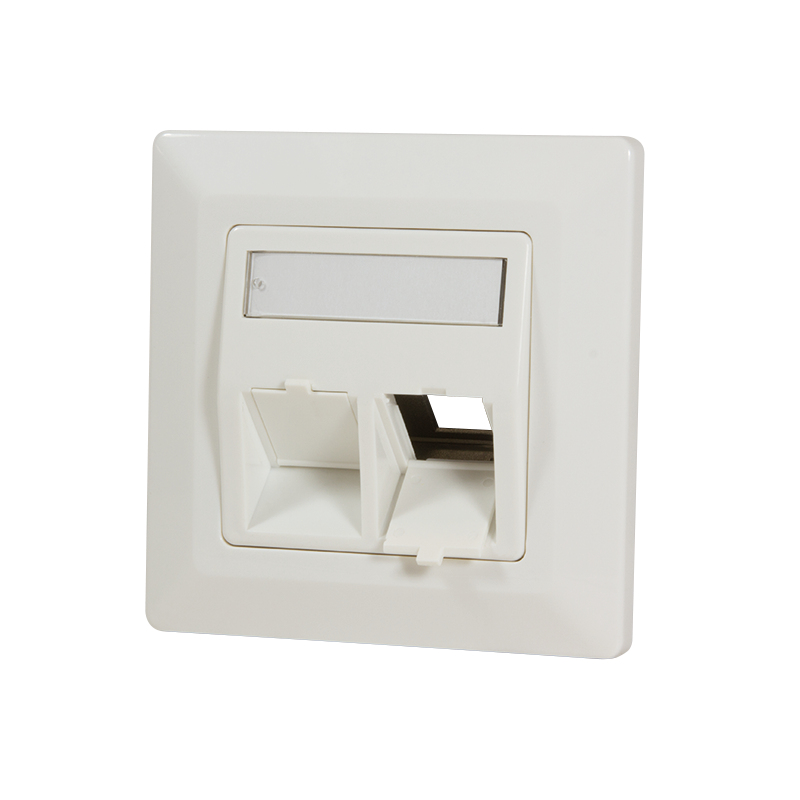 Faceplate for 2 keystone jacks, 45° angled outlet, pure white — 1