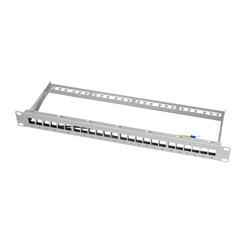 19" patch panel for 24 keystone jacks, 1U, unloaded, grey