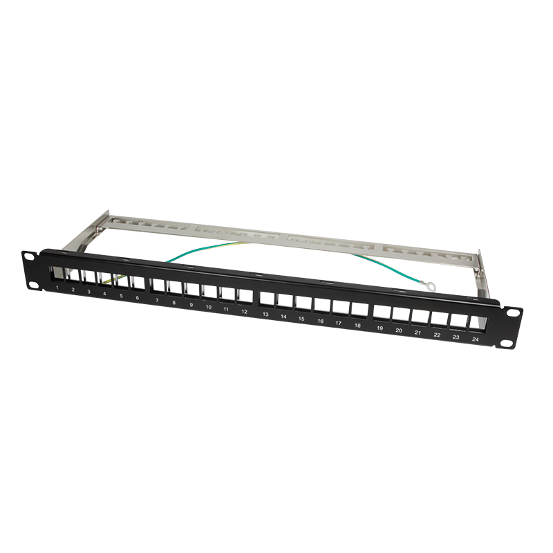 19" patch panel for 24 keystone jacks, 1U, unloaded, black — 1