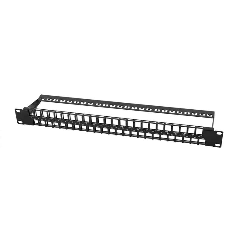 19" patch panel for 48 keystone jacks, 1U, unloaded, black