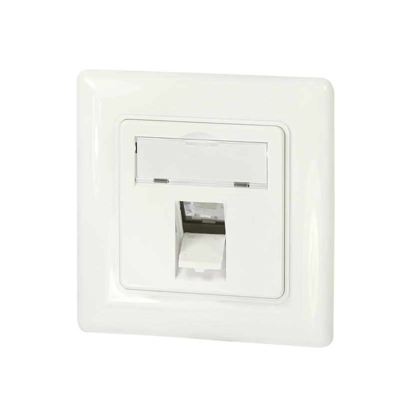 Faceplate for 1 keystone jack, 45° angled outlet, design compatible, pure white