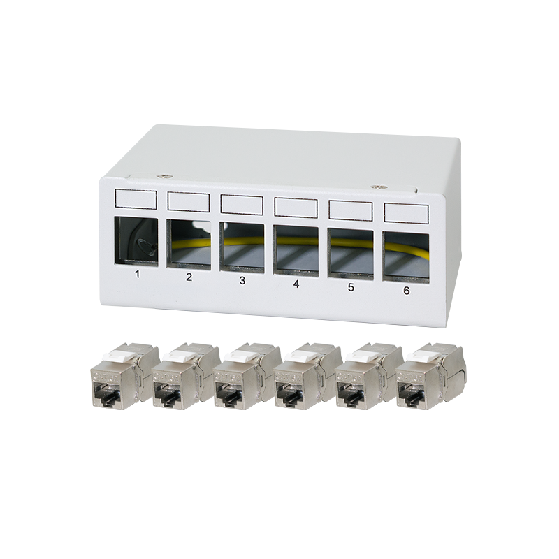 Patch panel 6 port with 6 Cat.6A Keystone modules