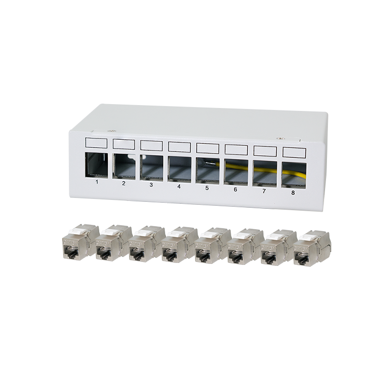 Patch panel 8 port with 8 Cat.6A Keystone modules