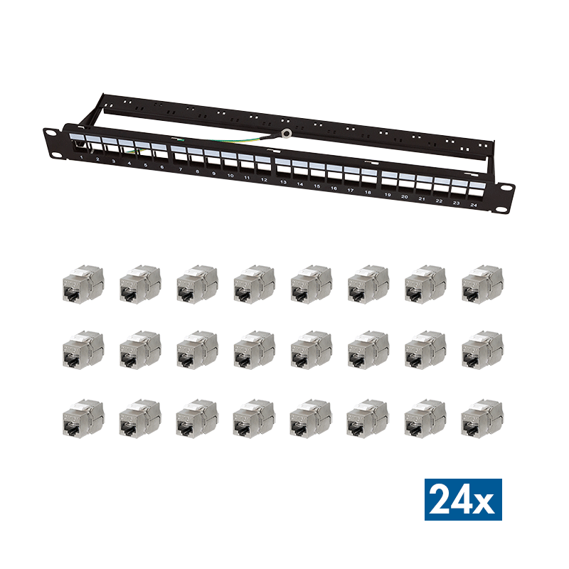 Modular 24-port Cat.6A keystone patch panel, 1U, 19" rackmount, EconLine