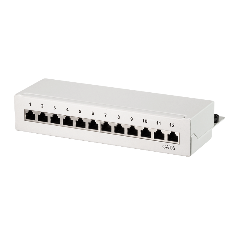 Cat.6 Patch Panel 12 ports shielded, Desktop, light grey