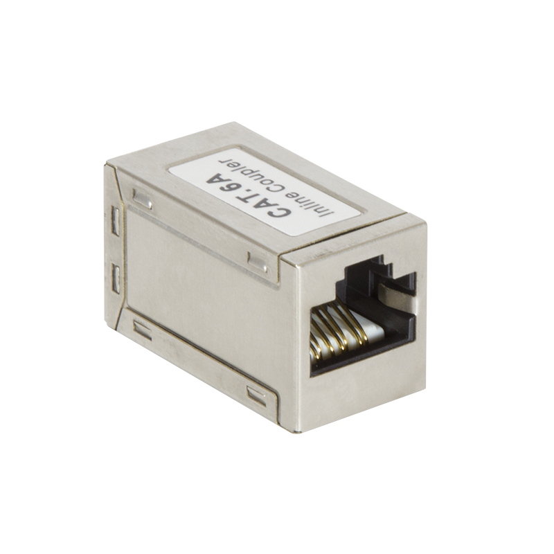 Miniaturowy łącznik przelotowy RJ45, kat. 6A, ekranowany, metalowa obudowa